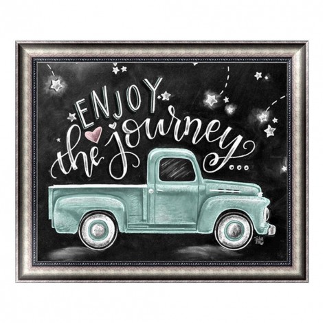 Blackboard Green Car - Partial Round Diamond - 30x25cm