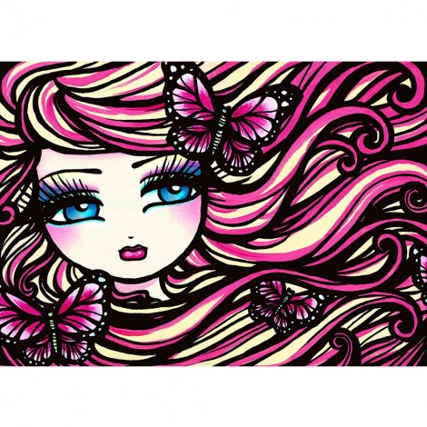 Girl with Big Eyes - Full Round Diamond - 40x30cm