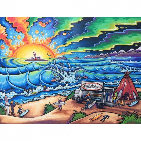 5D Kit Full Drill Art Painting Sunrise Surfing Round Diamond DIY Picture