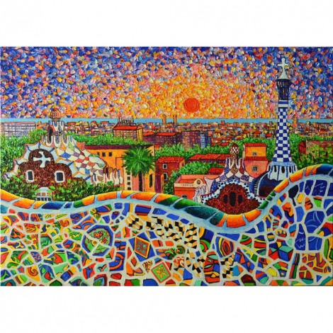 Barcelona Painting At Sunrise - Full Round Diamond - 40*30cm