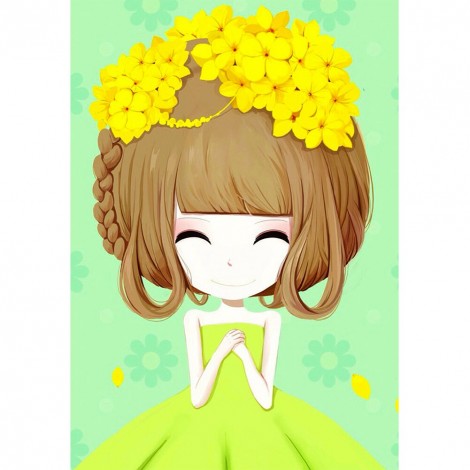 5D DIY Full Drill Diamond Painting Yellow Dress Girl Cross Stitch Mosaic