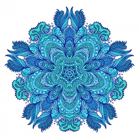 Blue Flowers - Full Round Diamond - 30x30cm