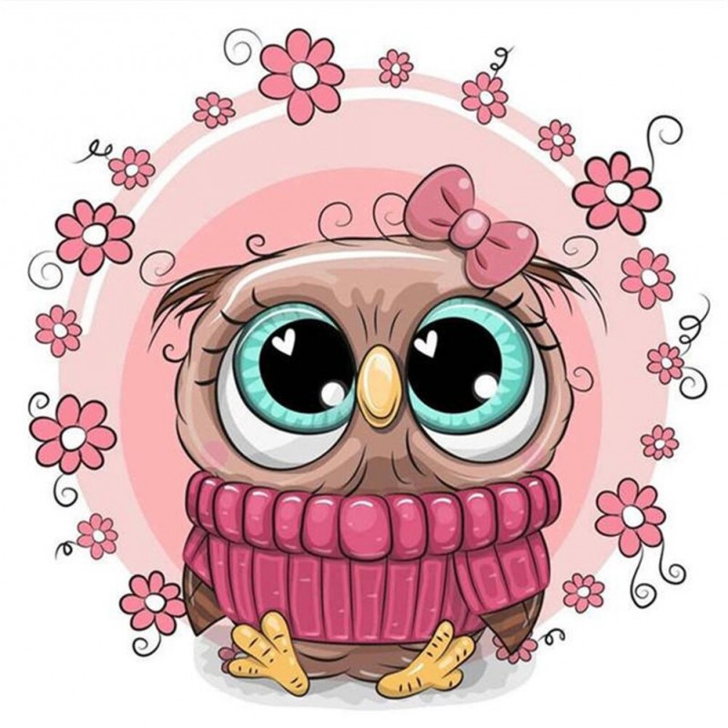 Cartoon Flower Owl -...