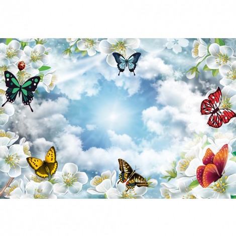 Butterflies on Lilies - Full Round Diamond - 30x40cm