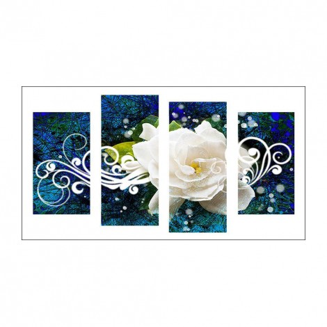 4pcs/set White Rose - Full Round Diamond Painting - 95x45cm