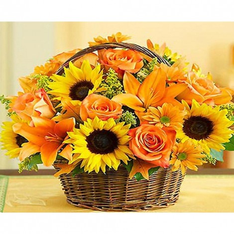 50x40cm Sunflowers Basket - Full Square Diamond - 50x40cm