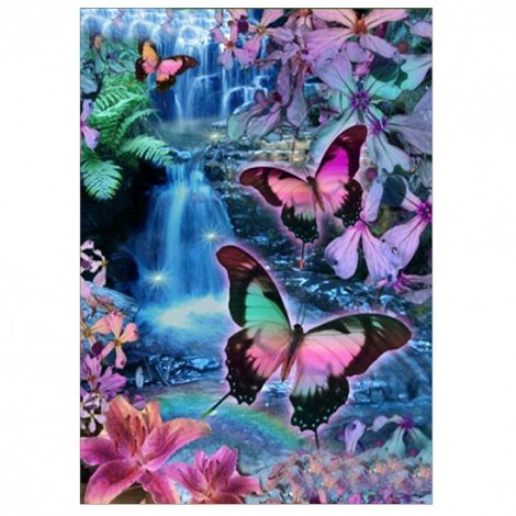 Colorful Butterfly - Partial Round Diamond - 40x30cm