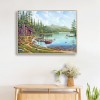 Wood House by Lake - Full Round Diamond - 50x40cm