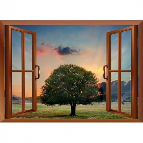 Window View? Big Tree of - Full Round Diamond - 40x30cm