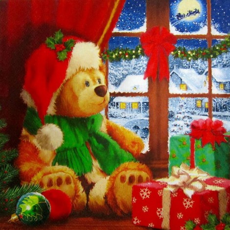 Xmas Bear Doll - Full Round Diamond - 30x30cm
