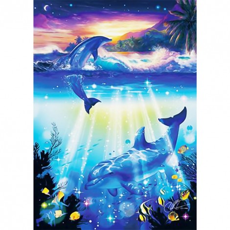 Dolphin Mural - Full Round Diamond - 30x40cm