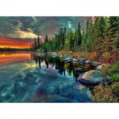 DIY Full Round Diamond Painting Lakeside Woods Picture Rhinestone Mosaic