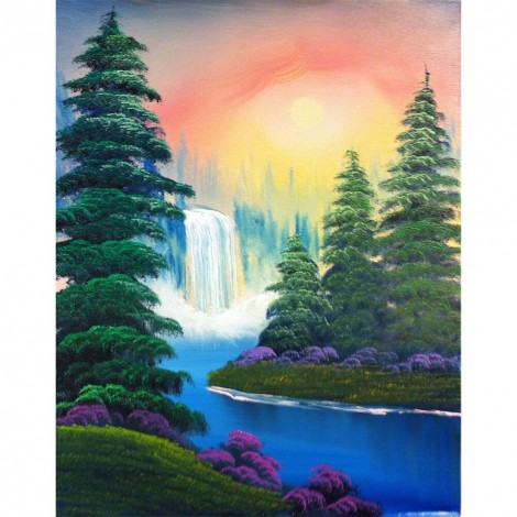 DIY Waterfall Full Drill Round Diamond Painting Bead Art Mosaic Home Decor