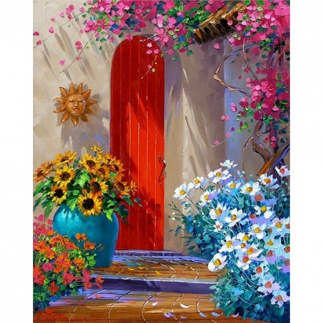 5D DIY Diamond Painting Kits Red Door Full Round Drill Picture Handicrafts