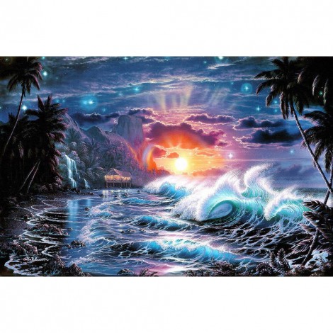 DIY 5D Sea Sunrise Landscape Full Drill Round Diamond Resin Painting Kit