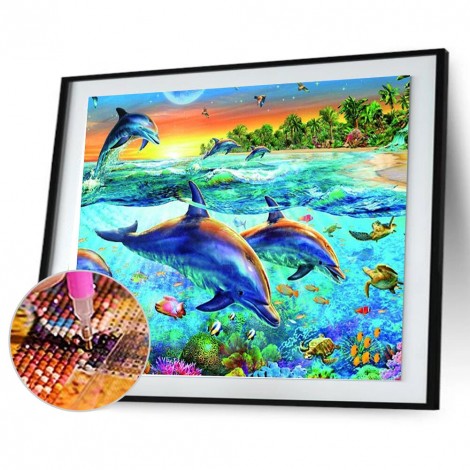 Dolphins - Partial Round Diamond - 40x50cm