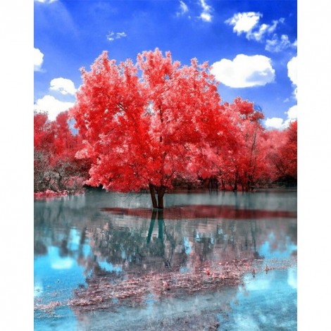 DIY Full Round Diamond Painting Maple Forest Picture Rhinestone Wall Mosaic