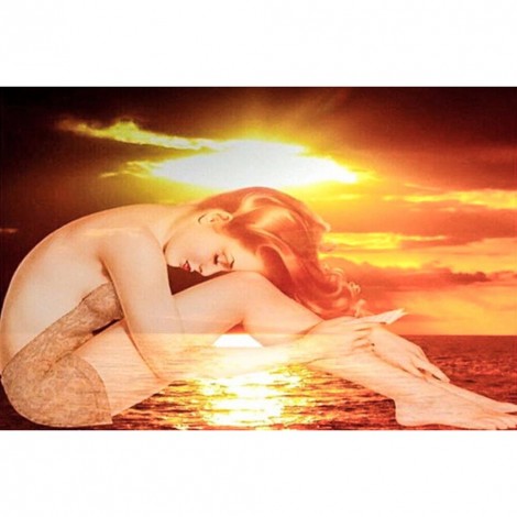 Art Girl with Sunrise - Full Round Diamond - 40x50cm