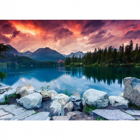 Diamond Painting Full Round Drill DIY Clear Lake Rhinestone Picture Poster