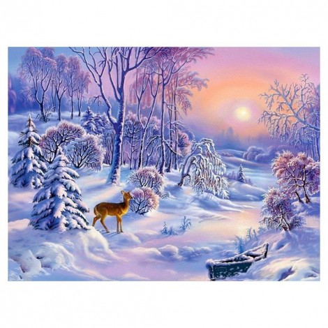 Deer in Snow  - Full Diamond Painting - 30x40cm