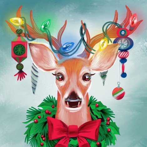 Xmas Garland Elk - Full Round Diamond - 30x30cm