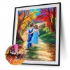 Boy And Girl Walking In The Forest - Full Round Diamond - 30*40cm