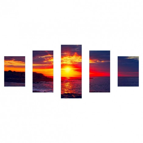 5 Panels Mountains River  - Full Round Diamond - 103x45cm