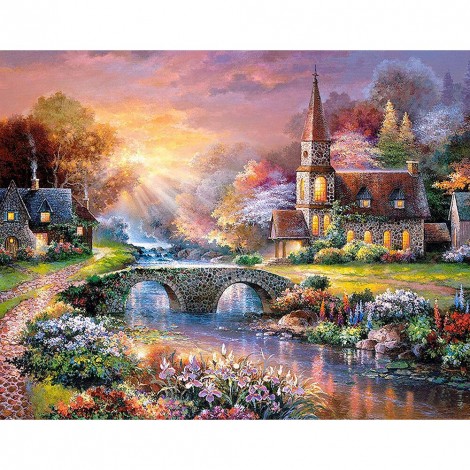 DIY Full Drill Square Diamond Painting Village Bridge Mosaic Kit (FC011)