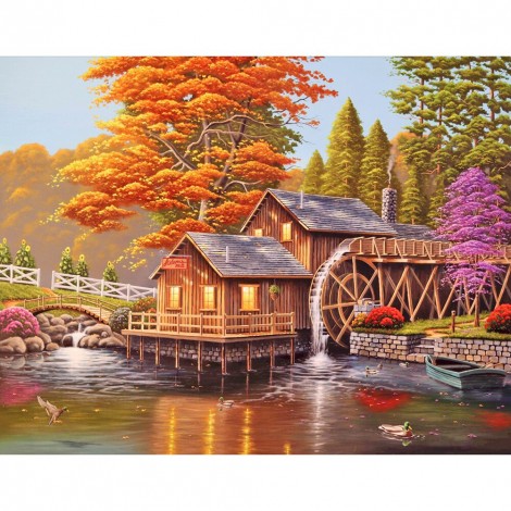 Wood House Waterwheel - Full Round Diamond - 50x40cm