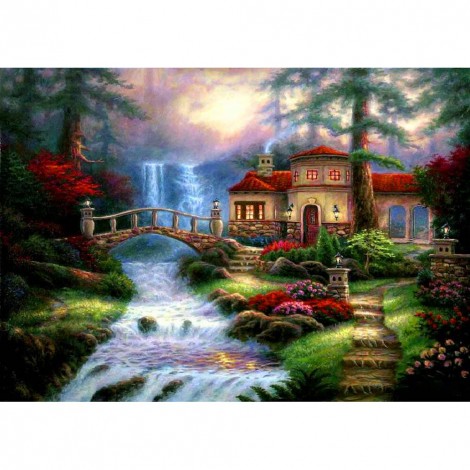 Cross Ctitch Mountain Cabin  - Full Square Diamond - 50x40cm
