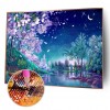 Cherry Blossom Night Scene - Full Square Diamond - 50x40cm