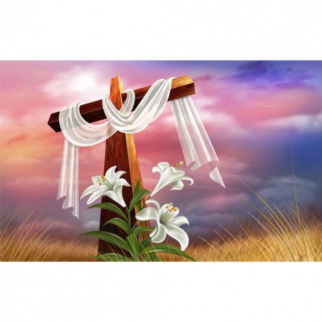 Cross Easter - Full Round Diamond - 40x30cm