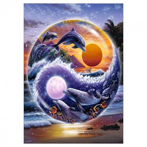 Dolphins - Partial Round Diamond - 30x40cm
