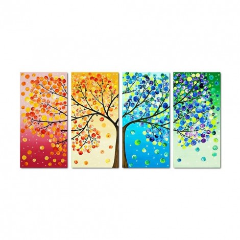Colorful Tree 4-pictures - Full Round Diamond - 80x40cm