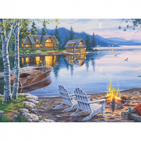 Cross Ctitch Mountain Cabin  - Full Square Diamond - 50x40cm