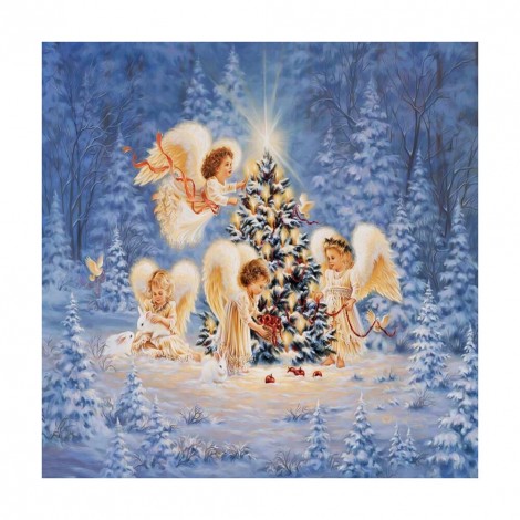 Christmas Four little Angels - Partial Round Diamond - 35x35cm