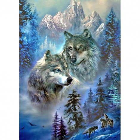 Two Wolves in Remote Mountain Square - Full Square Diamond - 40x50cm