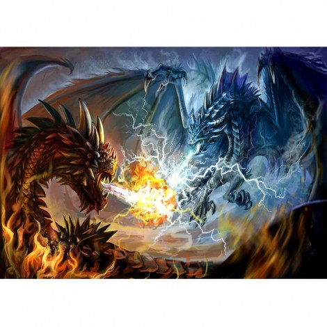 2 Dragons Duel - Full Square Diamond - 30x40cm