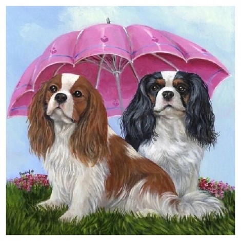 Umbrella Dogs Animal - Full Diamond Painting - 40x40cm