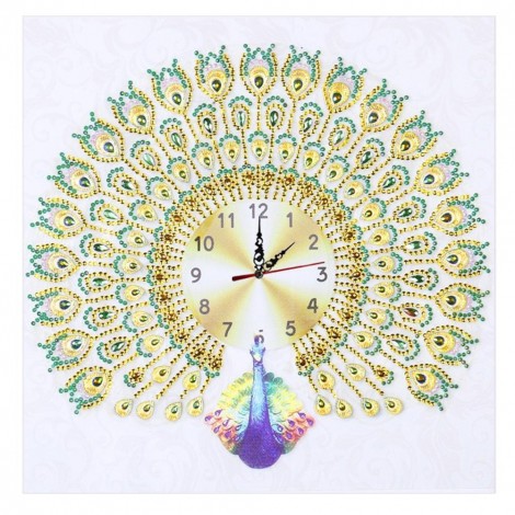 Peafowl Clock - Special Shaped Diamond - 35x35cm