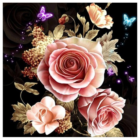 Pink Rose - Partial Round Diamond - 30x30cm
