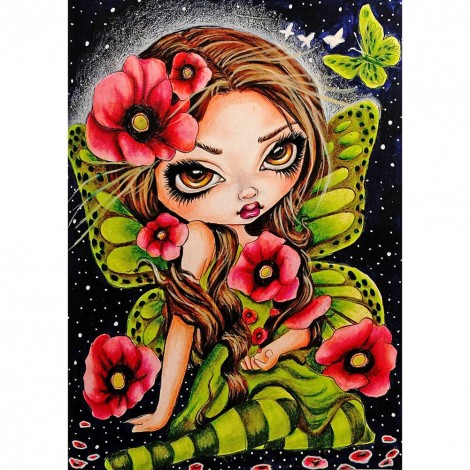 Cartoon Girl Doll - Full Round Diamond - 30x40cm