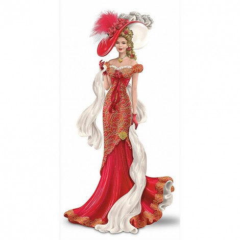 Red Dress Lady - Full Round Diamond - 30x60cm