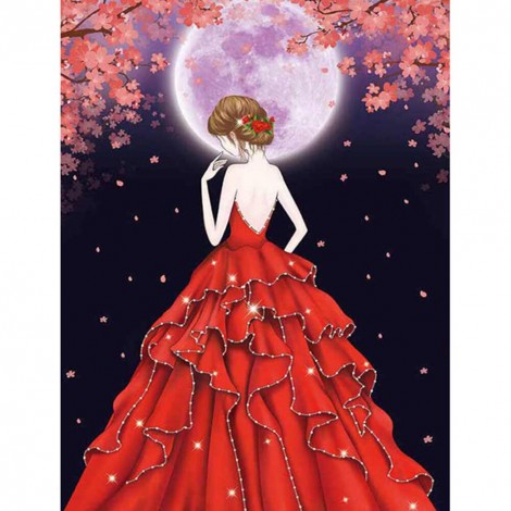 Red Dress Girl - Special Shaped Diamond - 30x40cm