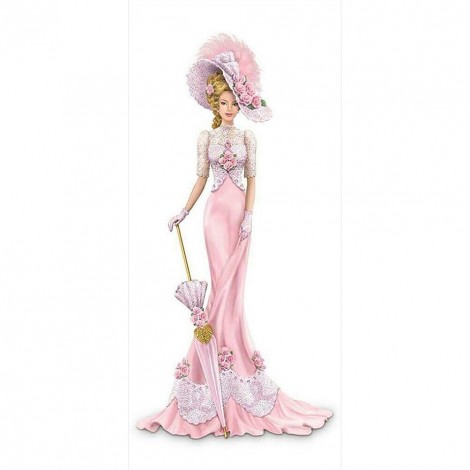 Lady In Pink Dress - Full Round Diamond - 30*60cm