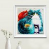 Cartoon Cat Family - Full Round Diamond - 30x30cm